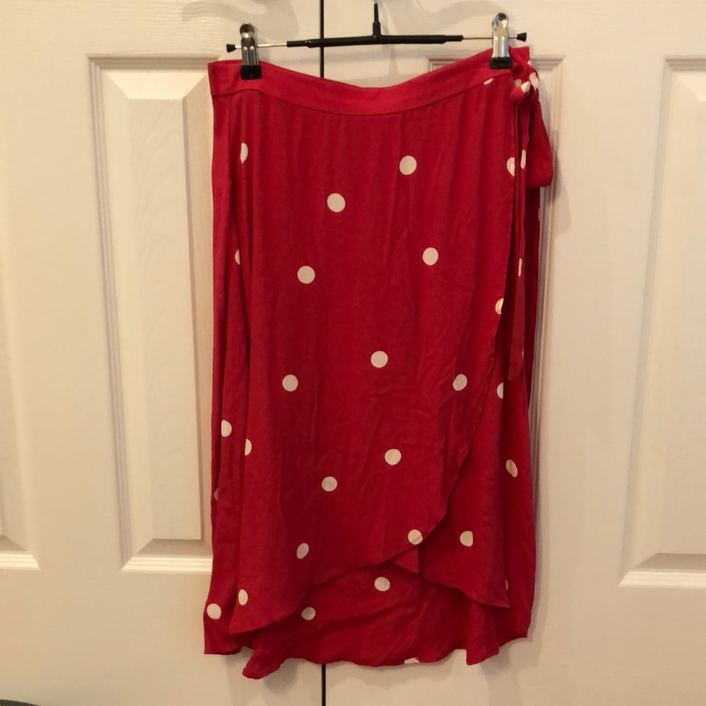 Petite pink/white asymmetrical midi skirt with tie